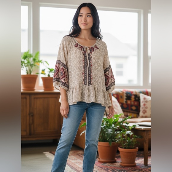 Maurices Tops - Bohemian Beige Patterned Women's Top